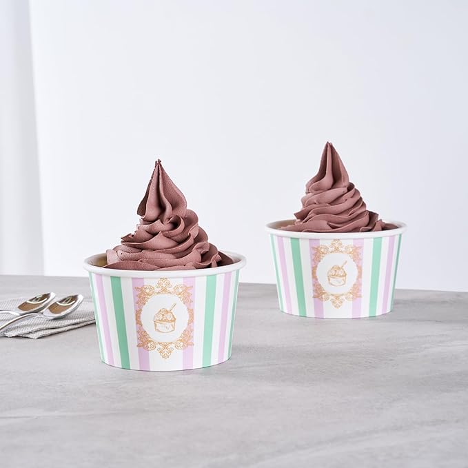 Coppetta 8 Ounce Dessert Cups, 50 Greaseproof Ice Cream Cups - Lids Sold Separately, For Hot And Cold Foods, Purple And Blue Stripe Paper Yogurt Bowls, Disposable, Sturdy - Restaurantware