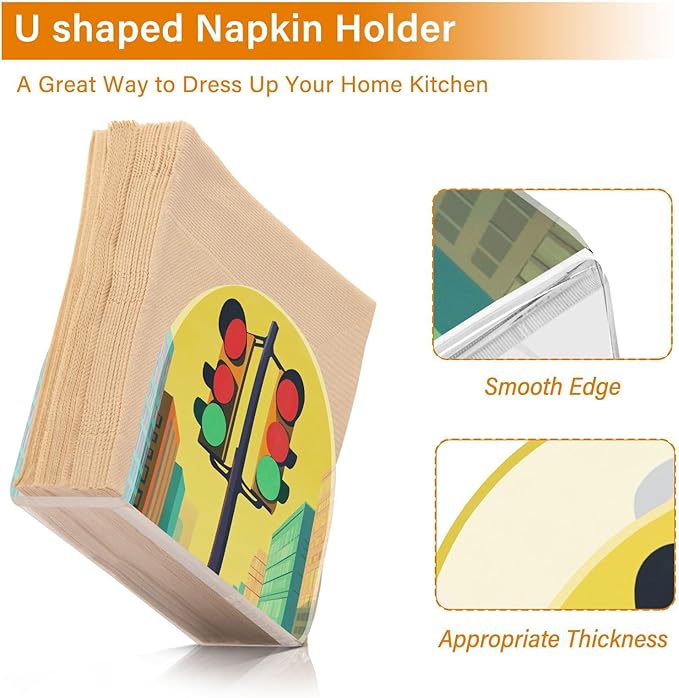 Traffic Light Fixture Yellow Napkin Holder for Table Acrylic Standing Napkin Dispenser for Kitchen Dining Tabletop Cocktail Tissue Paper Holder for Party Home Countertop