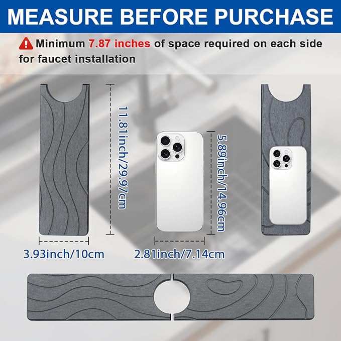 Faucet Mat for Kitchen Sink - Diatomite Quick Dry Sink Splash Guard, Super Absorbent, Kitchen Stone Sink Tray, Faucet Splash Guard for Bathroom Counter (23.62 * 3.93")