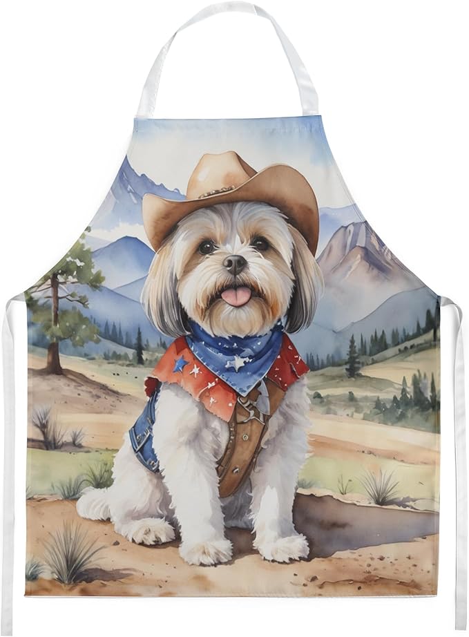 Caroline's Treasures Lhasa Apso Cowboy Welcome Apron Cooking Kitchen Server Baking Crafts Gardening for Adult Women Men, Unisex, Large, Multicolor