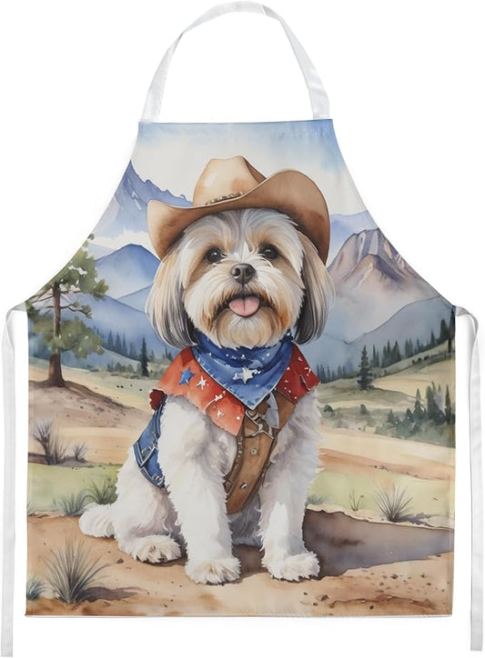 Caroline's Treasures Lhasa Apso Cowboy Welcome Apron Cooking Kitchen Server Baking Crafts Gardening for Adult Women Men, Unisex, Large, Multicolor