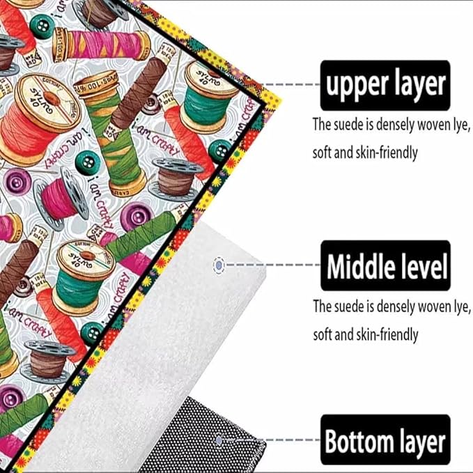 Colorful Needlework Thread Print Area Rug for Bedroom - Non-Slip Retro Sewing Material Pattern Patchwork Carpet - Office Decor Low Pile Elements Rug 5'x7'