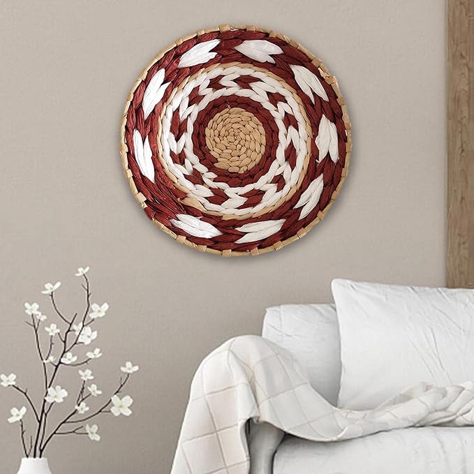 Duiaynke Woven Decor, Hanging Baskets Unique Tapestry for Hallway Bedroom Living Room Home Decorations (Red 20cm)