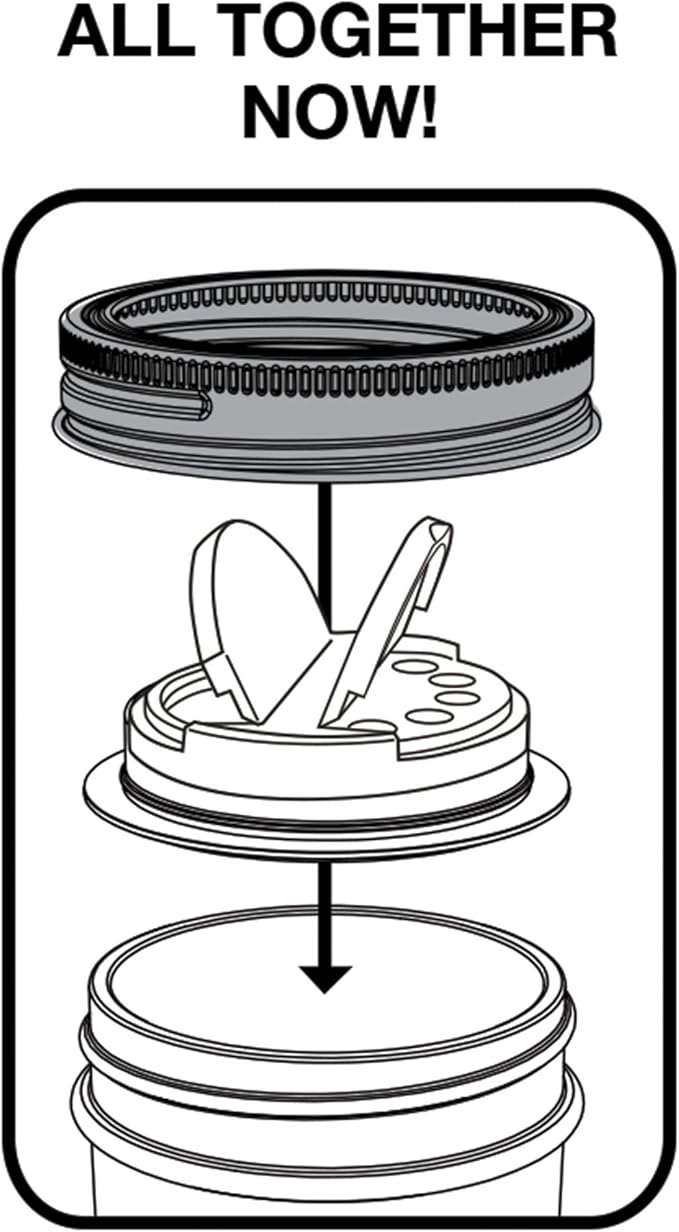Jarware Spice Lids for Regular Mouth Mason Jars, Set of 2, Black and White