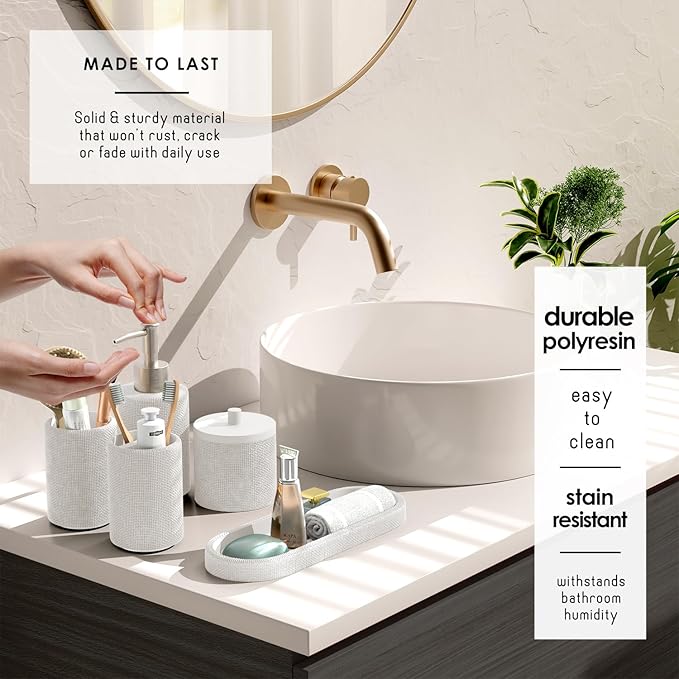 Clara Clark Bathroom Set - White Bathroom Accessories Set, 19PC Bathroom Accessory Set, Bathroom Sets with Shower Curtain Set, Soap Dispenser & Toothbrush Holder