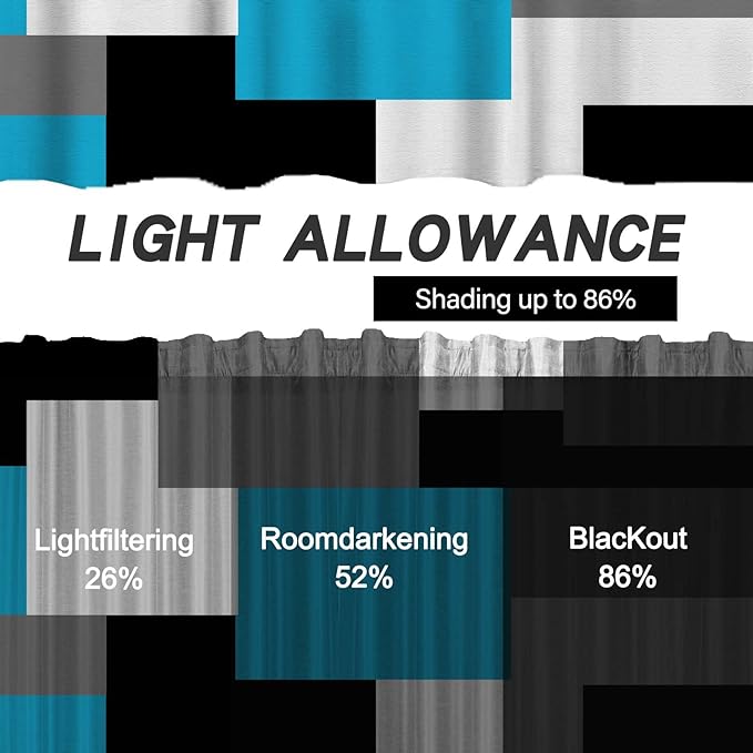 MCALK Light Blue Blackout Kitchen Curtains Tiers Set 2 Piece for Windows Grey and Black Kitchen Window Curtains Set,White Modern Abstract Art Valances for Living Room(24" Tiers Set)