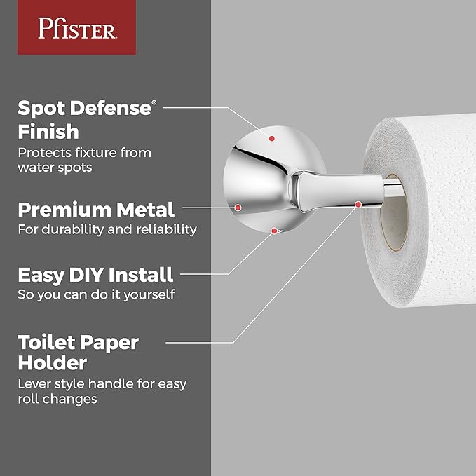 Pfister Willa Toilet Paper Holder, Bathroom Tissue Roll Holder, Wall-Mounted, Screw-In, Polished Chrome Finish, BPHWLL0C