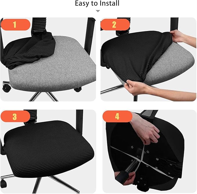 Newfashion Waterproof Dining Chair Seat Covers Set of 4, Stretch Dining Room Cushion Slipcovers Non-Slip Elastic Seat Cover for Kitchen Chairs Washable Parson Chair Protectors(Black-4PCS)