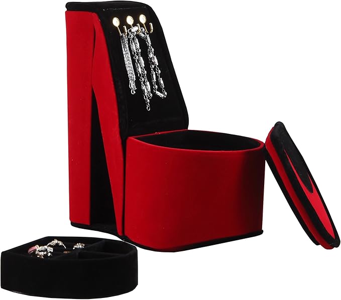 Ore International HBB1821 High Heel Shoe Display with Hooks Jewelry Box, Red Velvet, 9"