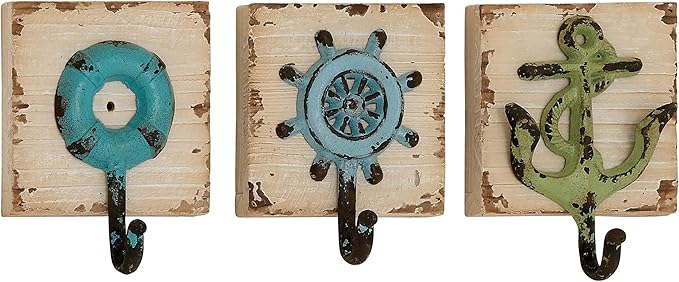 Deco 79 55487 Wood & Metal Wall Hook Set of 3
