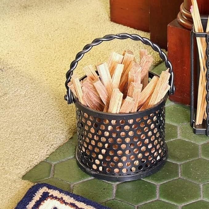 Freestanding Fatwood Caddy Basket Twisted Rope Designed Graphite Lumber Storage Organizer Indoor Firewood Carrier and Wood Container Graphite