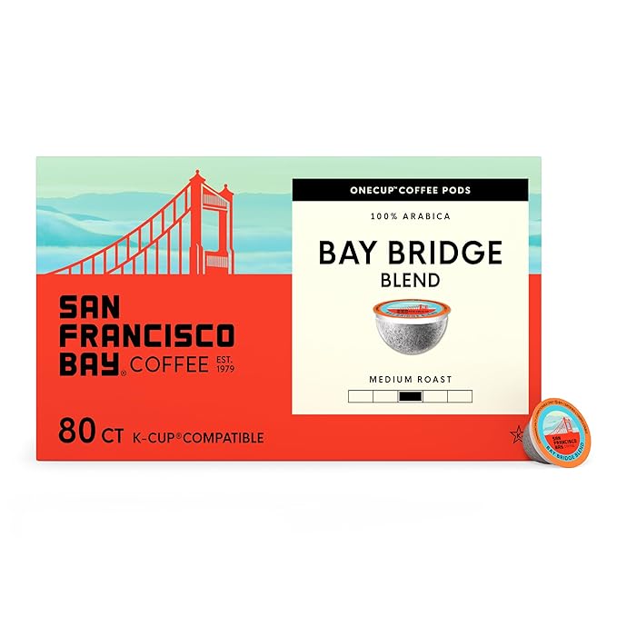 San Francisco Bay K-Cup Coffee Pods, Bay Bridge Blend (80 ct), Medium Roast, Commercially Compostable Single-Serve Coffee Pods