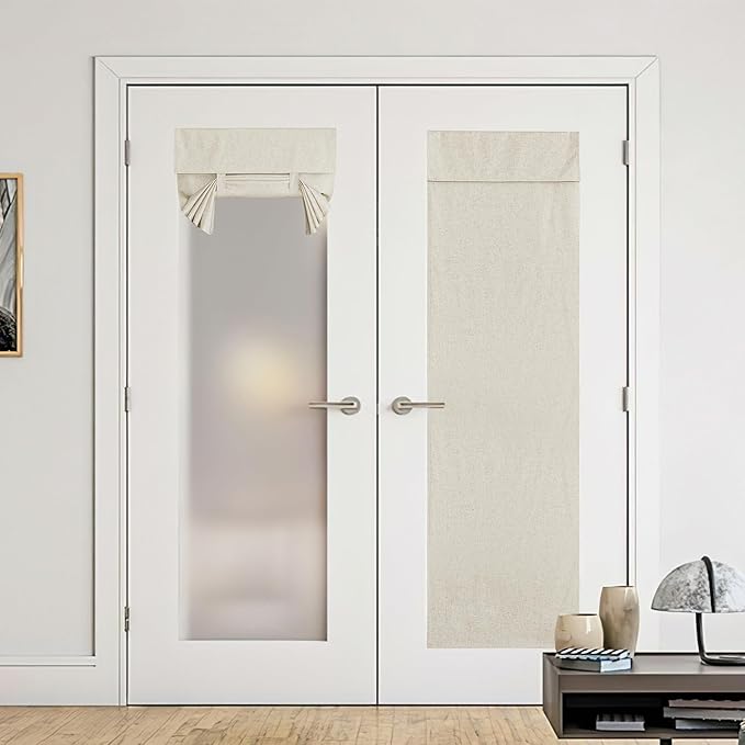 NICETOWN Natural Linen Blended Door Curtain - Privacy French Shade 100% Blackout Thermal Insulated Window Curtain for Patio Sidelight Glass Door Tie Up Shade, 30 x 72 inches, 1 Panel