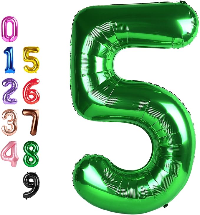 Balloons 5 Number, Dark Green Balloon Numbers for Girls Boys 40 Inch Happy Birthday Decorations for 5 15 25 2025 Graduation Wedding Anniversaries