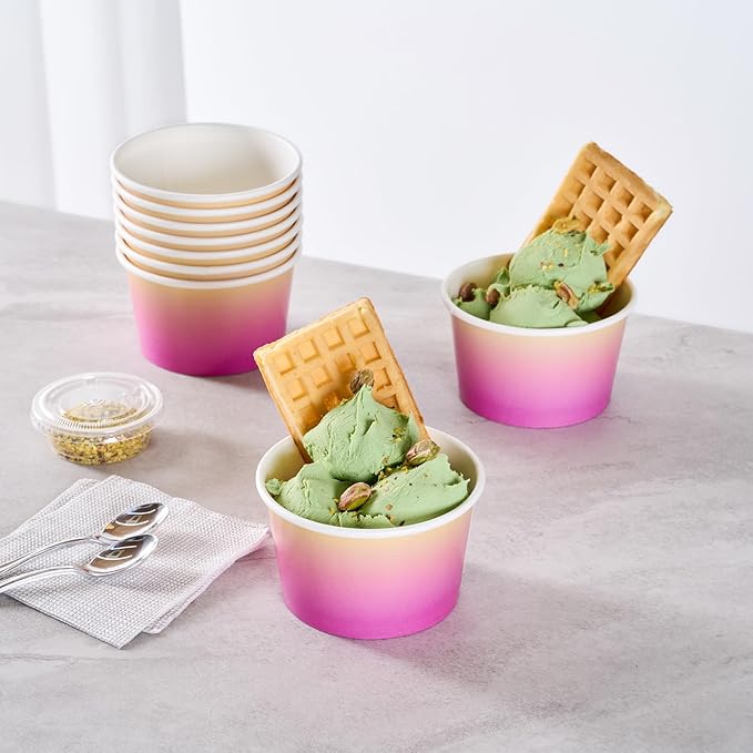 Coppetta 8 Ounce Dessert Cups, 50 Greaseproof Ice Cream Cups - Lids Sold Separately, For Hot And Cold Foods, Orange And Blue Ombre Paper Yogurt Bowls, Disposable, Sturdy - Restaurantware