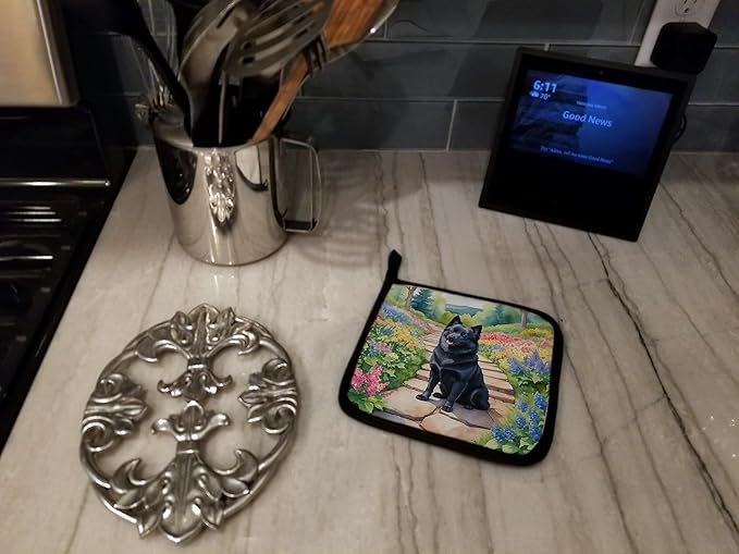 Caroline's Treasures Schipperke Spring Path Pair of Pot Holders Kitchen Heat Resistant Pot Holders Sets Oven Hot Pads for Cooking Baking BBQ, 7 1/2 x 7 1/2