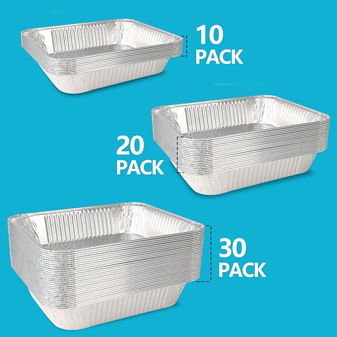 9x13 Thickened Aluminum Foil Pans, 30Pack Extra Deep Disposable Aluminum Pans for Roasting, Baking, Cooking, Food Prep, Chafing, Steam Table, Oven, Cake, and Party Catering.