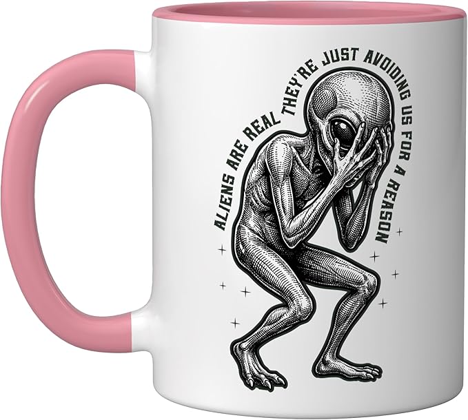 Aliens UFO Space Sci Fi Believer Extraterrestrial Ceramic Mug, Pink/White