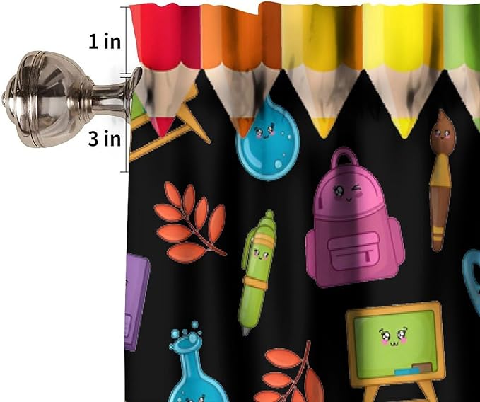 School Supplies Valance, Colorful Cartoon Crayon Pencil Educational Learning Window Treatment for Kitchen Bedroom Study Room Classroom, 54x18Inch