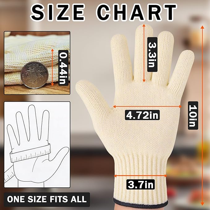 Double Layer Aramid Oven Gloves for Cooking, Baking & Grilling - 932°F Heat Resistant Flame Retardant Oven Mitts Gloves with Fingers for Home Chefs and Professionals