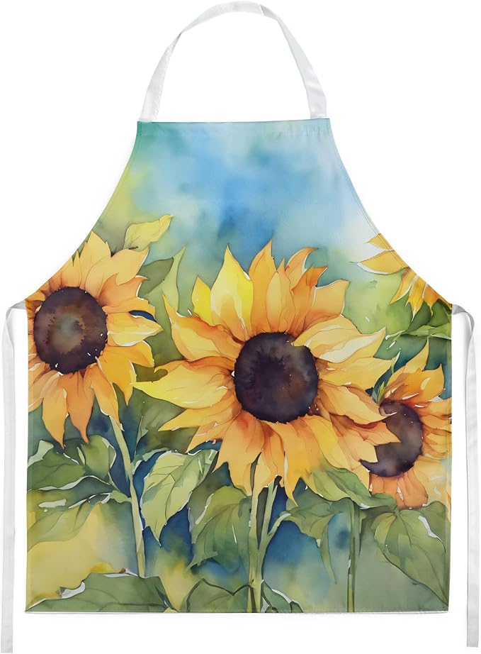 Caroline's Treasures Sunflowers in Watercolor Apron Cooking Kitchen Server Baking Crafts Gardening for Adult Women Men, Unisex, Large, Multicolor