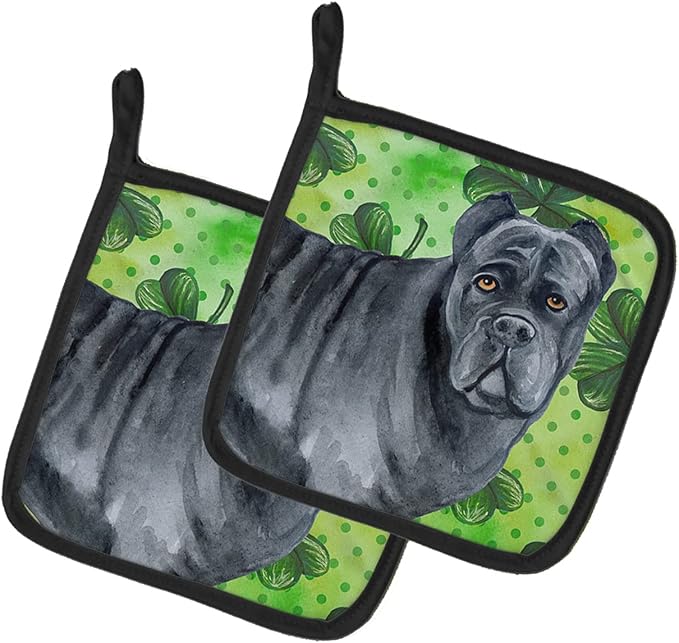 Caroline's Treasures BB9868PTHD Cane Corso St Patrick's Pair of Pot Holders, Green Kitchen Heat Resistant Pot Holders Sets Oven Hot Pads for Cooking Baking BBQ, 7 1/2 x 7 1/2