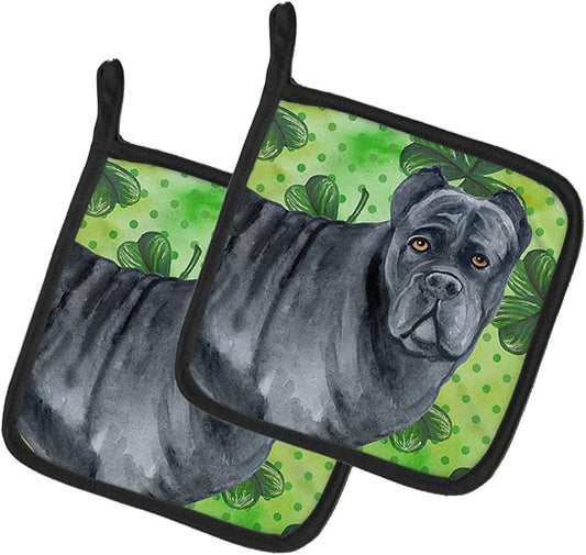 Caroline's Treasures BB9868PTHD Cane Corso St Patrick's Pair of Pot Holders, Green Kitchen Heat Resistant Pot Holders Sets Oven Hot Pads for Cooking Baking BBQ, 7 1/2 x 7 1/2