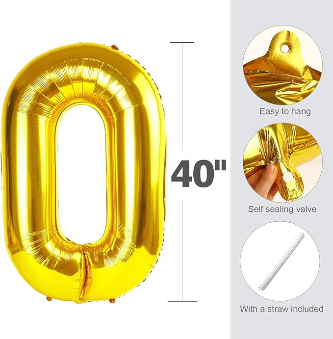 40 Inch Birthday Balloons 28 Number Baloons for Happy Birthday Decorations Supplies, Gold Balloons for Celebration Party, Graduation, Photo Prop