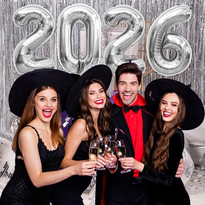 2026 Balloons 40 Inch 2026 Balloon Numbers Silver for New Years Decorations New Years Balloons for Graduation Nye Decoration Mylar Foil 20 26 Globos De Año Nuevo for Graduation Silver Party Supplies