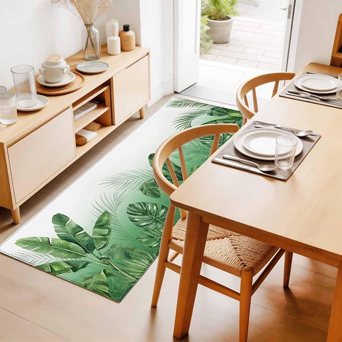 Runner Rug for Bedroom Hallway, Botanical Rainforest Plants Kitchen Runner Rugs Area Rug 2x6ft, Watercolor Tropical Banana Leaves Washable Soft Floor Carpet for Entryway Stair
