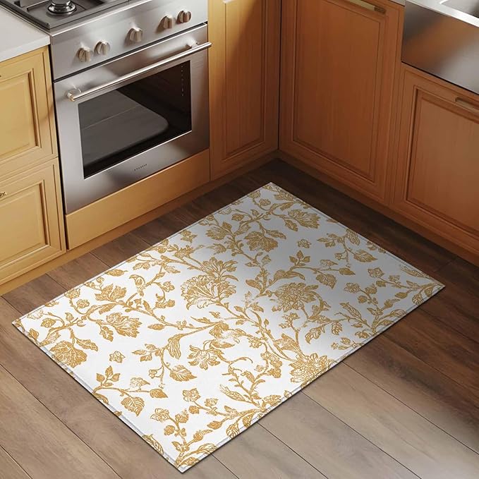 Area Rug 2x3ft, Vintage Farmhouse Flowers Pattern Washable Rugs for Living Room Bedroom, Yellow Floral Art Soft Non-Slip Area Rugs Rectangle Floor Carpet for Dining Room
