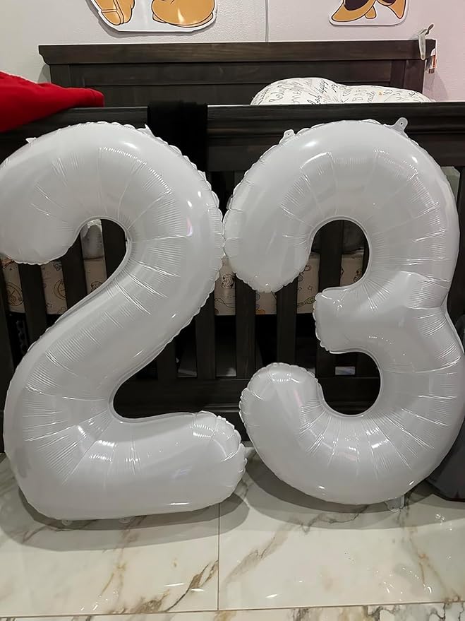 White Birthday Two Balloons Number, Balloon Numbers 2 for Girl Boy Baby Shower, Numbers 40 Inch for 2 12 22 2025 Graduation Party Wedding Anniversaries Celebration