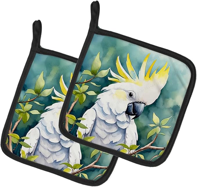 Caroline's Treasures Sulphurcrested Cockatoo Pair of Pot Holders Kitchen Heat Resistant Pot Holders Sets Oven Hot Pads for Cooking Baking BBQ, 7 1/2 x 7 1/2