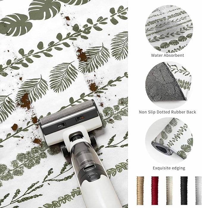 Runner Rug for Bedroom Hallway, Summer Tropical Leaf Seamless Kitchen Runner Rugs Area Rug 2x6ft, Farmhouse Green Leaves Plant Washable Soft Floor Carpet for Entryway Stair