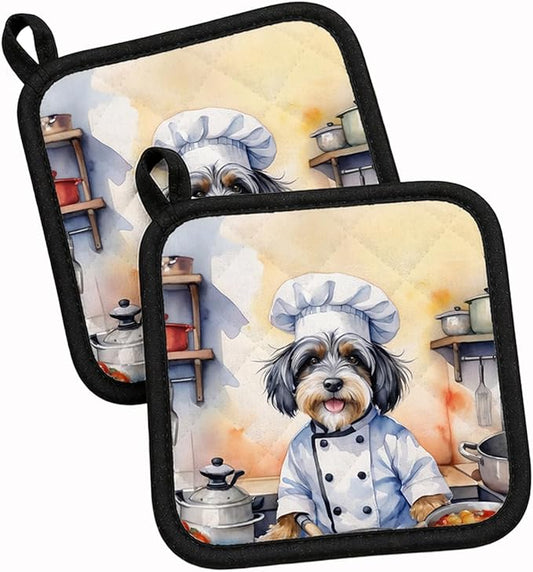 Caroline's Treasures Tibetan Terrier The Chef Pair of Pot Holders Kitchen Heat Resistant Pot Holders Sets Oven Hot Pads for Cooking Baking BBQ, 7 1/2 x 7 1/2