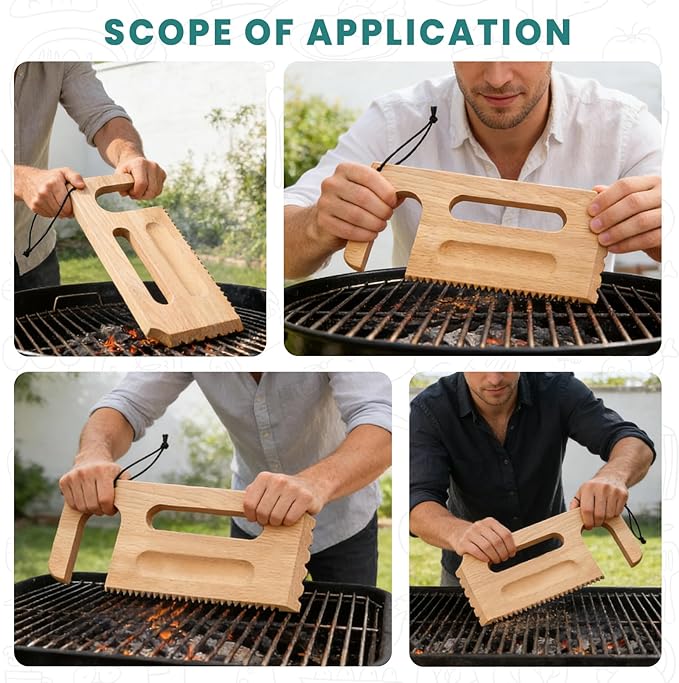 Wooden Grill Scraper, Brush Natural Hardwood BBQ Cleaner, Grill Grate Cleaner for Traeger Grills - Safe Bristle-Free Grill Cleaning Tool with Pro Series, Ironwood, and Timberline Grills
