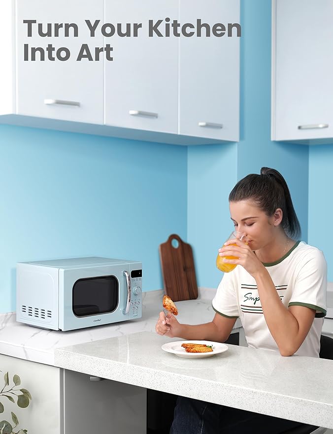 COMFEE' Retro Small Microwave Oven With Compact Size, 9 Preset Menus, Position-Memory Turntable, Mute Function, Countertop Microwave Perfect For Small Spaces, 0.7 Cu Ft/700W, Green, AM720C2RA-G