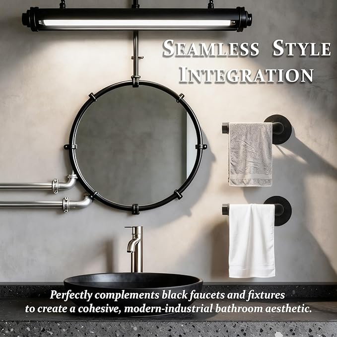 Wall Mount Industrial Paper Towel Holder, Heavy-Duty Retro Country Duct Roll Holder for Kitchen, Bathroom, Bedroom, and Outdoor Use, Black, 8 Inch (2 Pack)