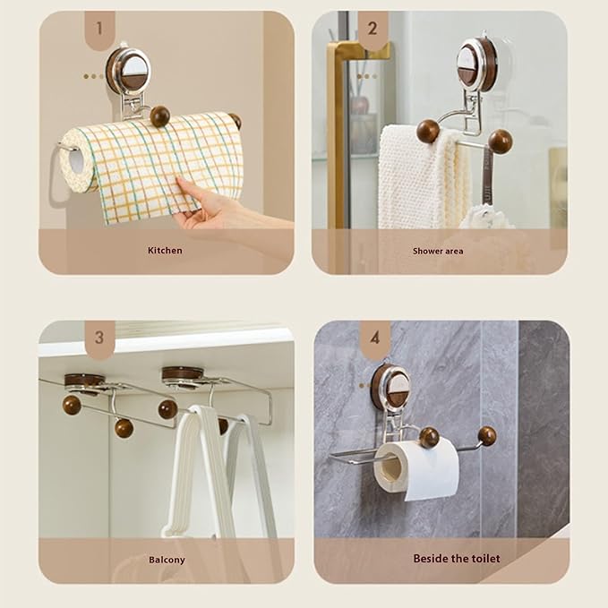 Space Efficient Kitchen Paper Towel Organizers Suction Wall Mount Rustproof Stainless Steel Wood Materials Stainless Steel Towel Rack