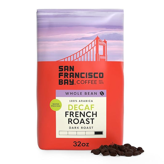 San Francisco Bay Coffee - Decaf Dark Roast Whole Bean Coffee - Decaf French Roast (2 lb bag) - Swiss Water Processed