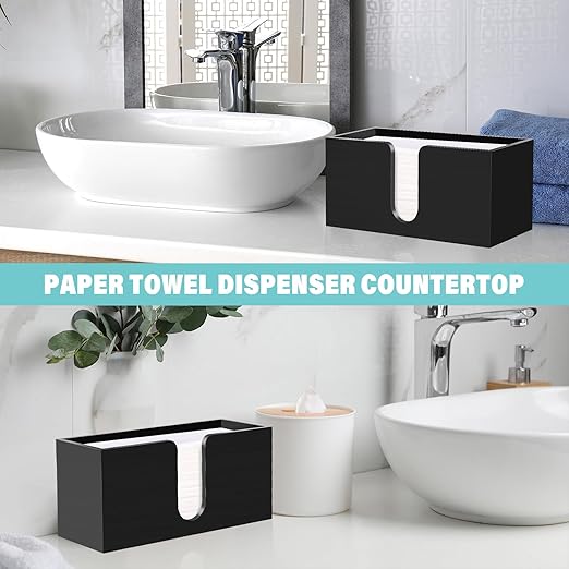 2Pack Black Paper Towel Dispenser Countertop, Wood Paper Towel Holder for Bathroom Folded Paper Towel Dispenser Clear Trifold Paper Napkin Holder for Z-fold C-fold MultiFold Trifold - Home Kitchen
