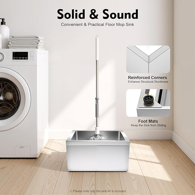 Utility Floor Mount Mop Basin, 22 * 19in Stainless Steel Single Bowl Commercial Sink, Restaurant Kitchen Sink, Accommodating Sink Space, For Home, Restaurant, Hotel, Bar, Laundry Room.
