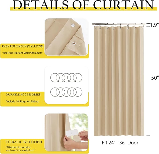 NICETOWN Pleated Short Curtains for Small Window, Room Darkening Accordion Curtains for Living Room, Window Covering for Glass Door, Sidelight Shade, 38W x 50L Inches, 1 Panel, Biscotti Beige