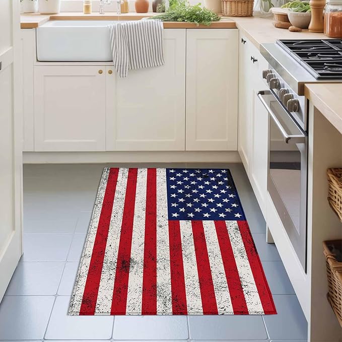 Area Rug 2x3ft, Independence Day Stars Stripes Retro Washable Rugs for Living Room Bedroom, Patriotic Flag Red Blue Soft Non-Slip Area Rugs Rectangle Floor Carpet for Dining Room