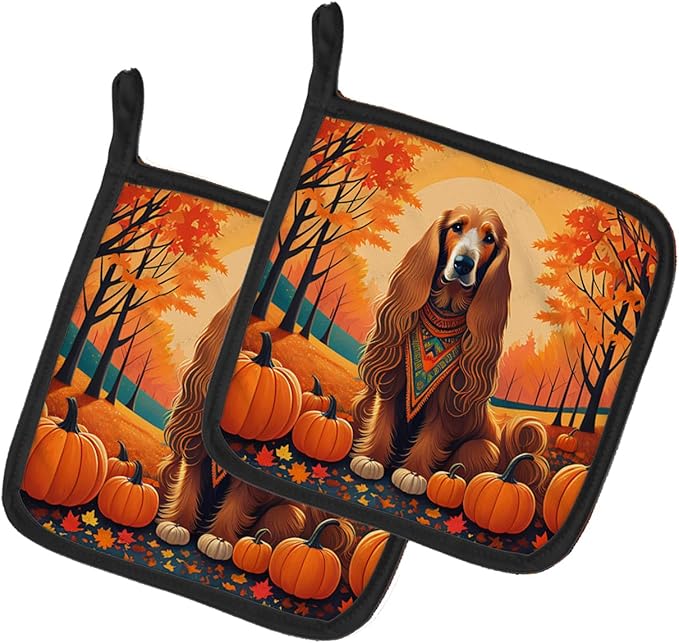 Caroline's Treasures DAC1002PTHD Afghan Hound Fall Pair of Pot Holders Kitchen Heat Resistant Pot Holders Sets Oven Hot Pads for Cooking Baking BBQ, 7 1/2 x 7 1/2
