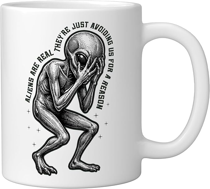 Aliens UFO Space Sci Fi Believer Extraterrestrial Ceramic Mug, White