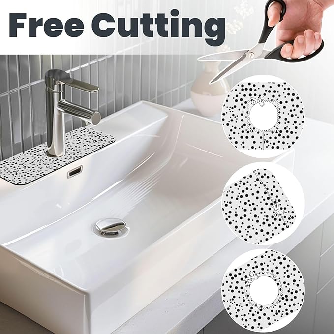 Black and White Polka Dot Printed Faucet Absorbent mat, Suitable for bathrooms, Kitchens, and Other Sink Areas.