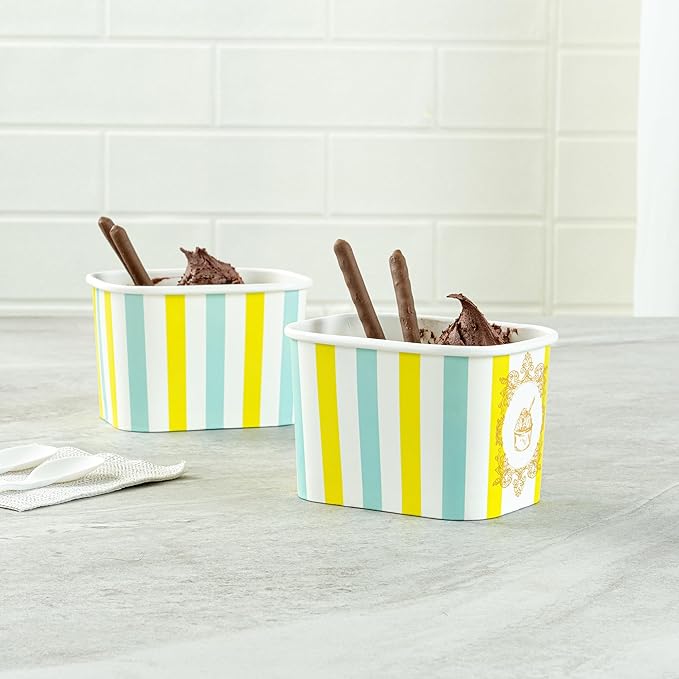 Coppetta 12 Ounce Dessert Cups, 50 Greaseproof Ice Cream Cups - Lids Sold Separately, For Hot And Cold Foods, Blue And Green Stripe Paper Yogurt Bowls, Disposable, Sturdy - Restaurantware
