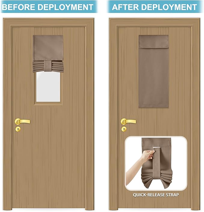 RYB HOME Classroom Door Window Cover, Blackout Shades for Classroom Windows and Doors Cover Lockdown Shades, Room Darkening Design Blocks Views, W 8 x L 36, 1 Panel, Mocha