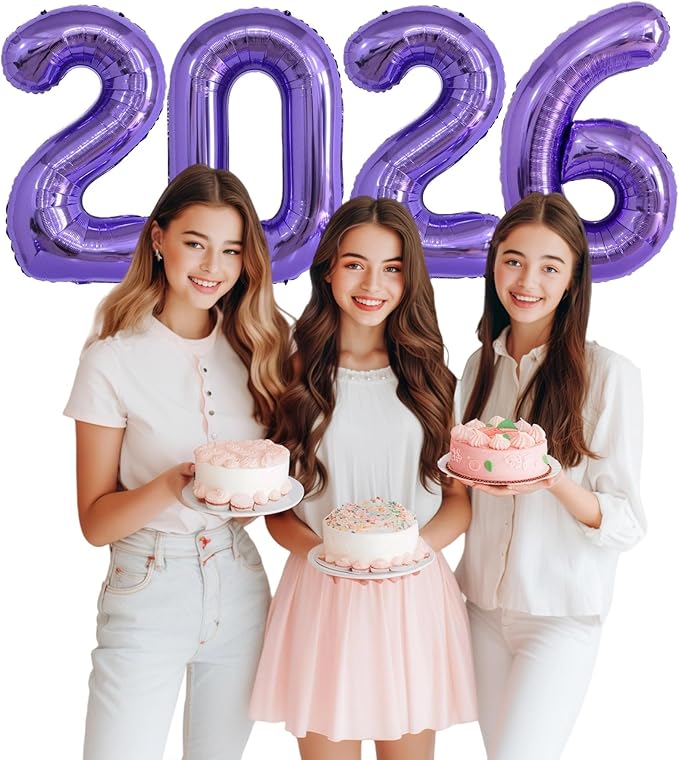 Purple 2026 Balloons, 40 Inch 2026 Number Balloon Foil New Year Balloon Numbers for New Years Eve Party Graduation Party Decoration